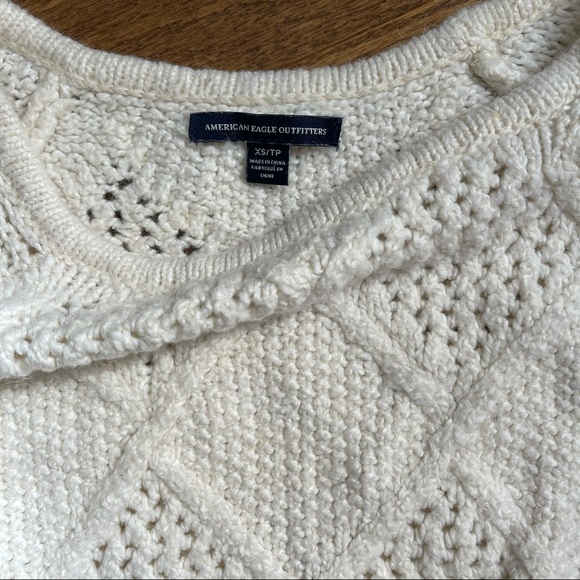 AMERICAN EAGLE OUTFITTERS Cream Wool Blend Argyle Diamond Round Neck Sweater - Picture 4 of 6